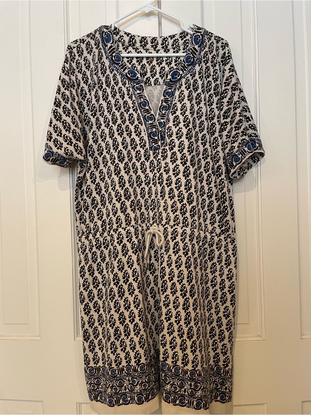 Tory Burch Women’s Amara dress Blue Floral Drawstring size xl